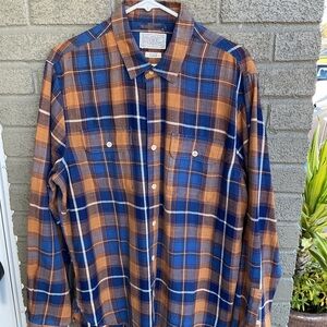 Lucky Brand Blue and Orange Plaid Shirt L